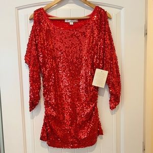 Boston Proper red sequin shirt